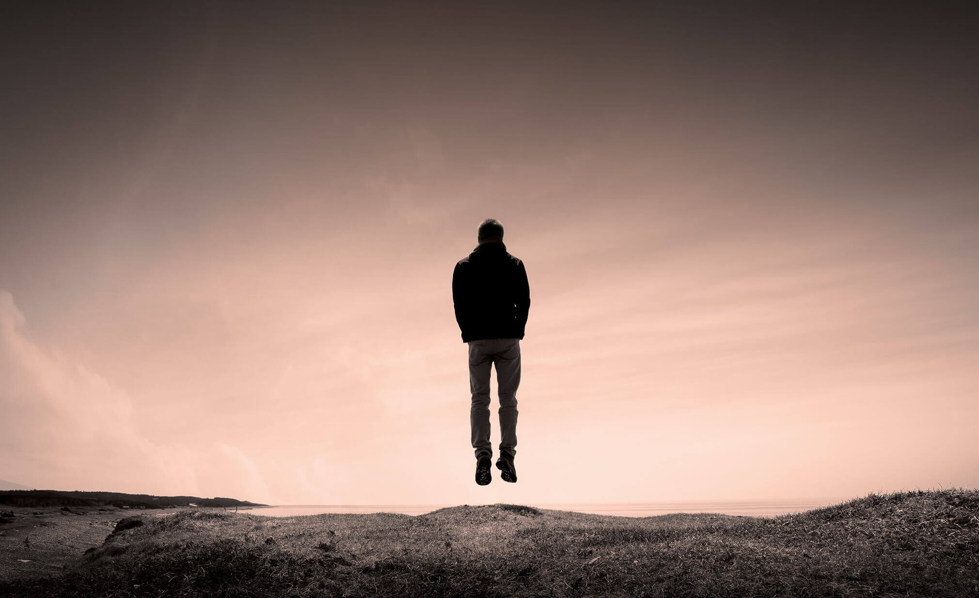 Person hovering above the ground